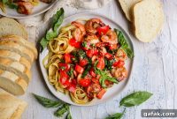 Garlic Shrimp Bruschetta Pasta with Fresh Tomatoes and Basil