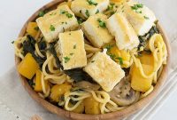 Crispy Tofu Lo Mein with Butternut Squash and Kale