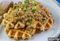 Savory Sausage Gravy over Crispy Belgian Waffles