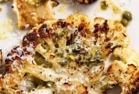 Lemon Caper Roasted Cauliflower Steaks with Crispy Edges