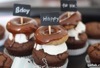 Caramel Donut and Ice Cream Topped Chocolate Birthday Cupcakes