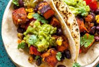 Black Bean and Sweet Potato Tacos with Lime Crema