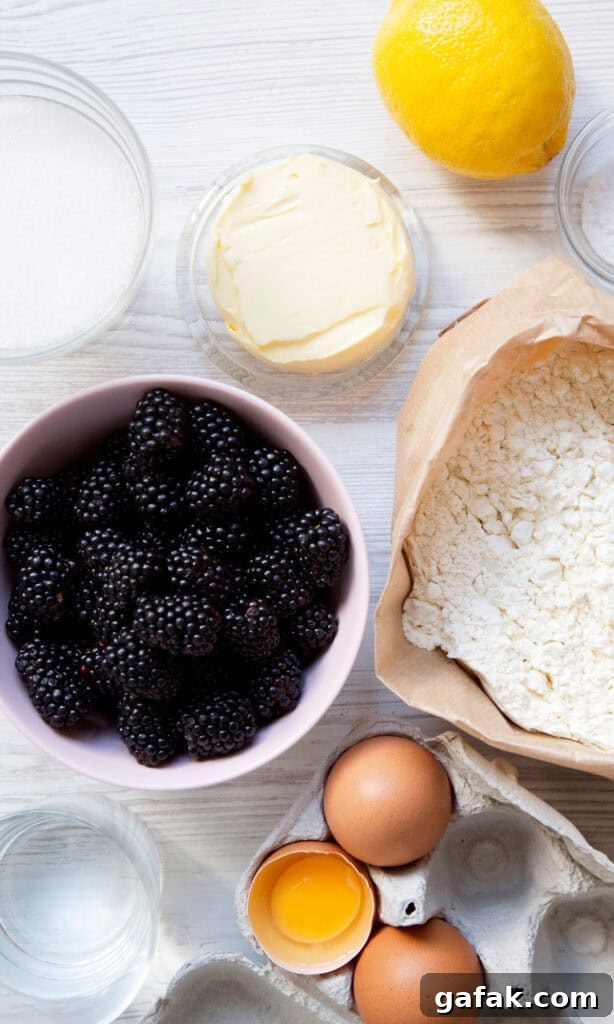 Ingredients for blackberry pie cobbler. 