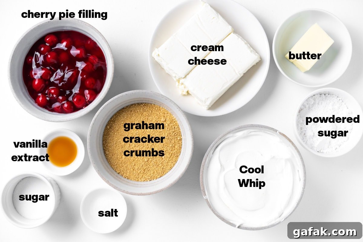 ingredients displayed for making no bake cherry cheesecake