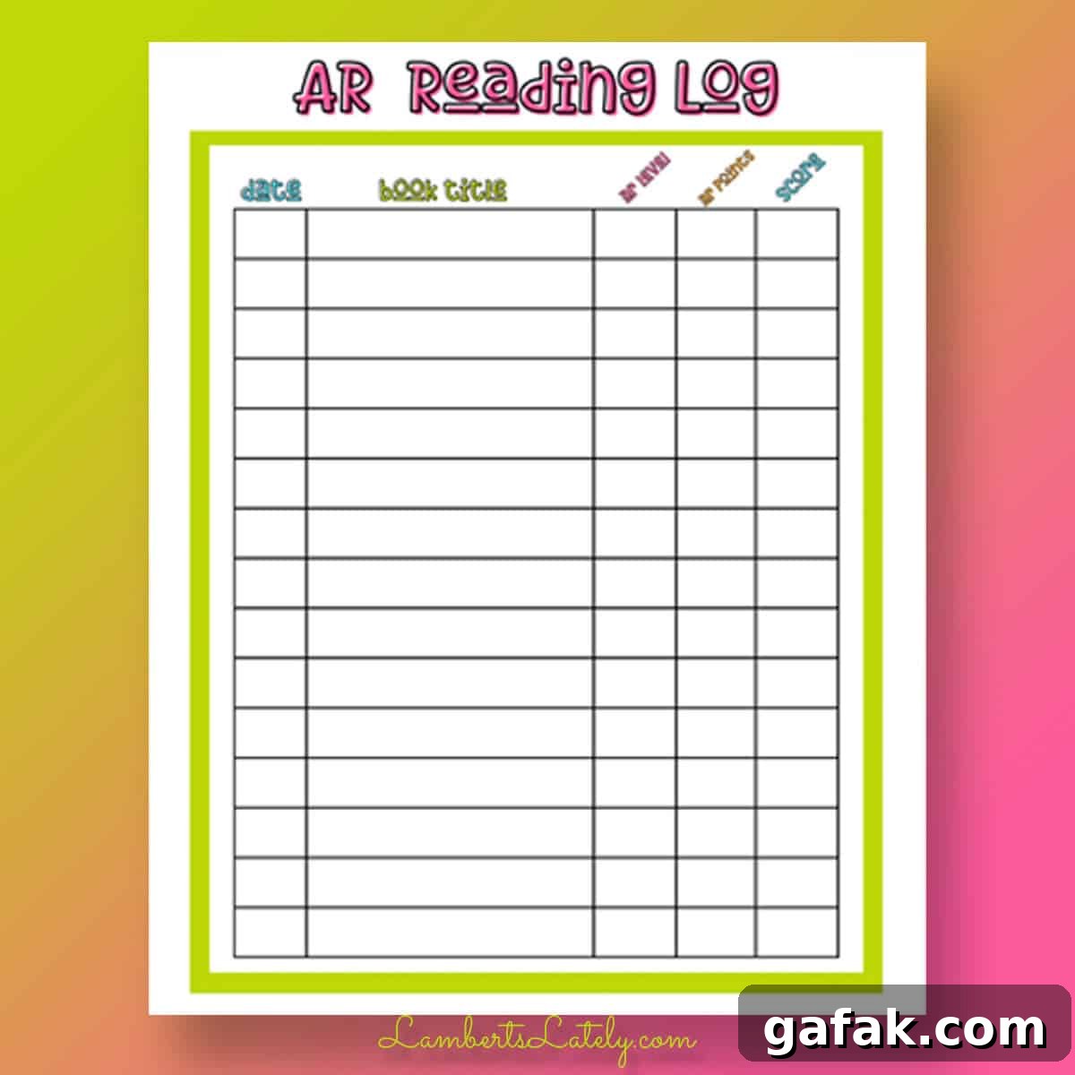 accelerated reader reading log.