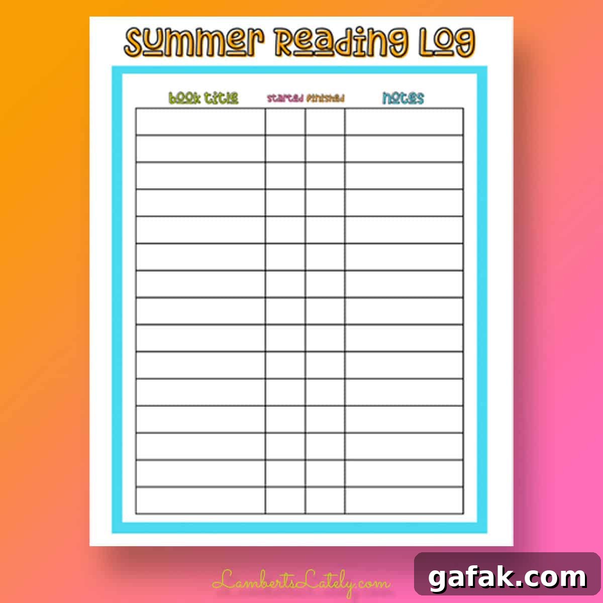summer reading log.