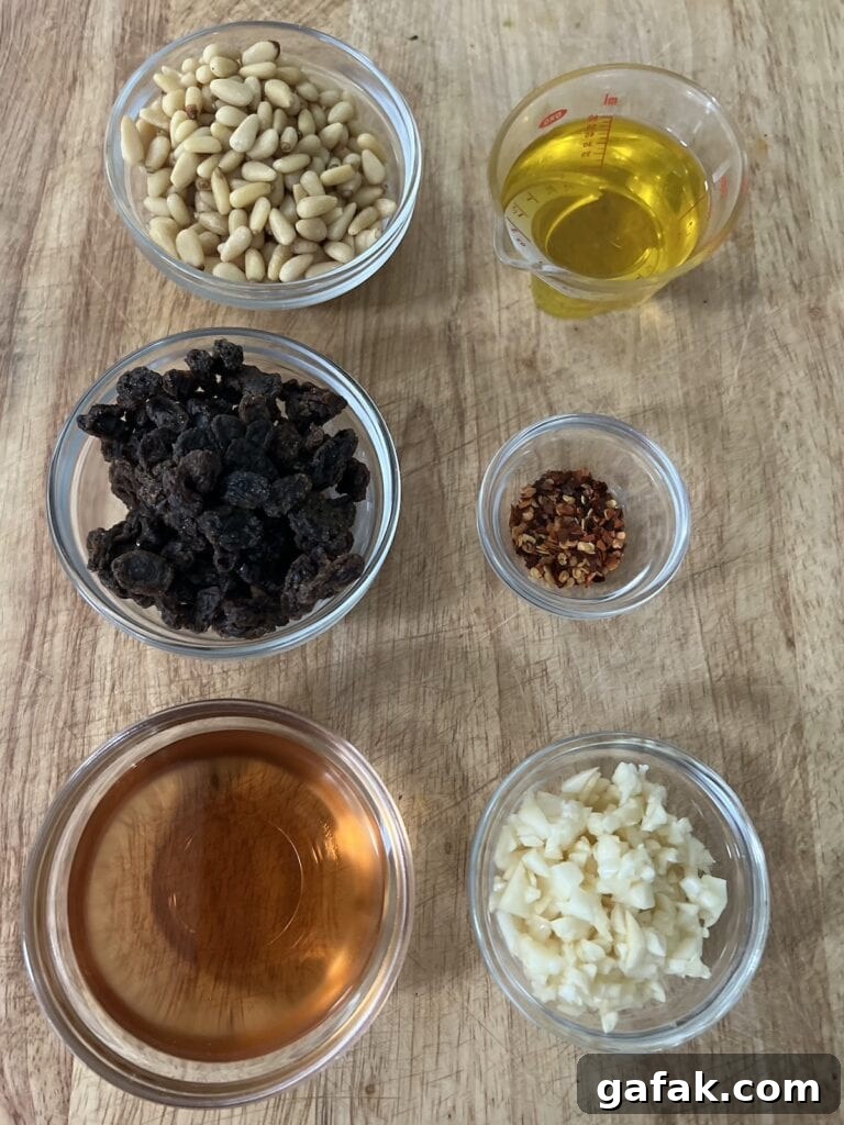 Ingredients for recipe in small glass bowls.
