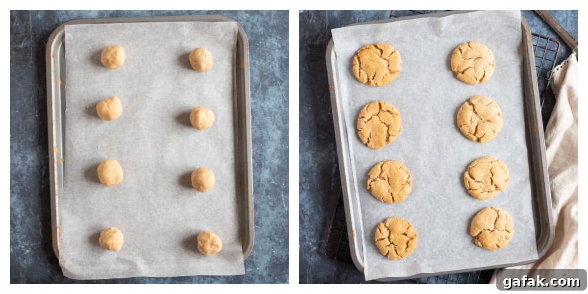 Baked ginger cookies on a baking sheet.