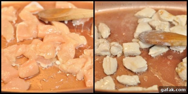 Chicken breast is cooked before adding to the chicken veggie stir fry.