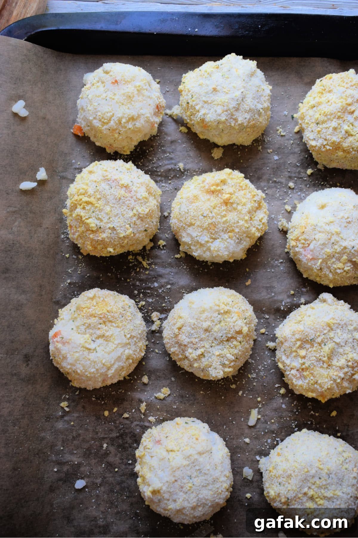 Arancini on a baking tray ready to fry