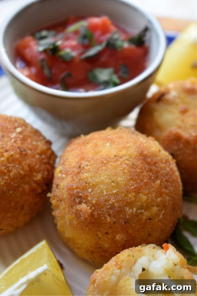 Close up of the Arancini Made with leftover risotto.
