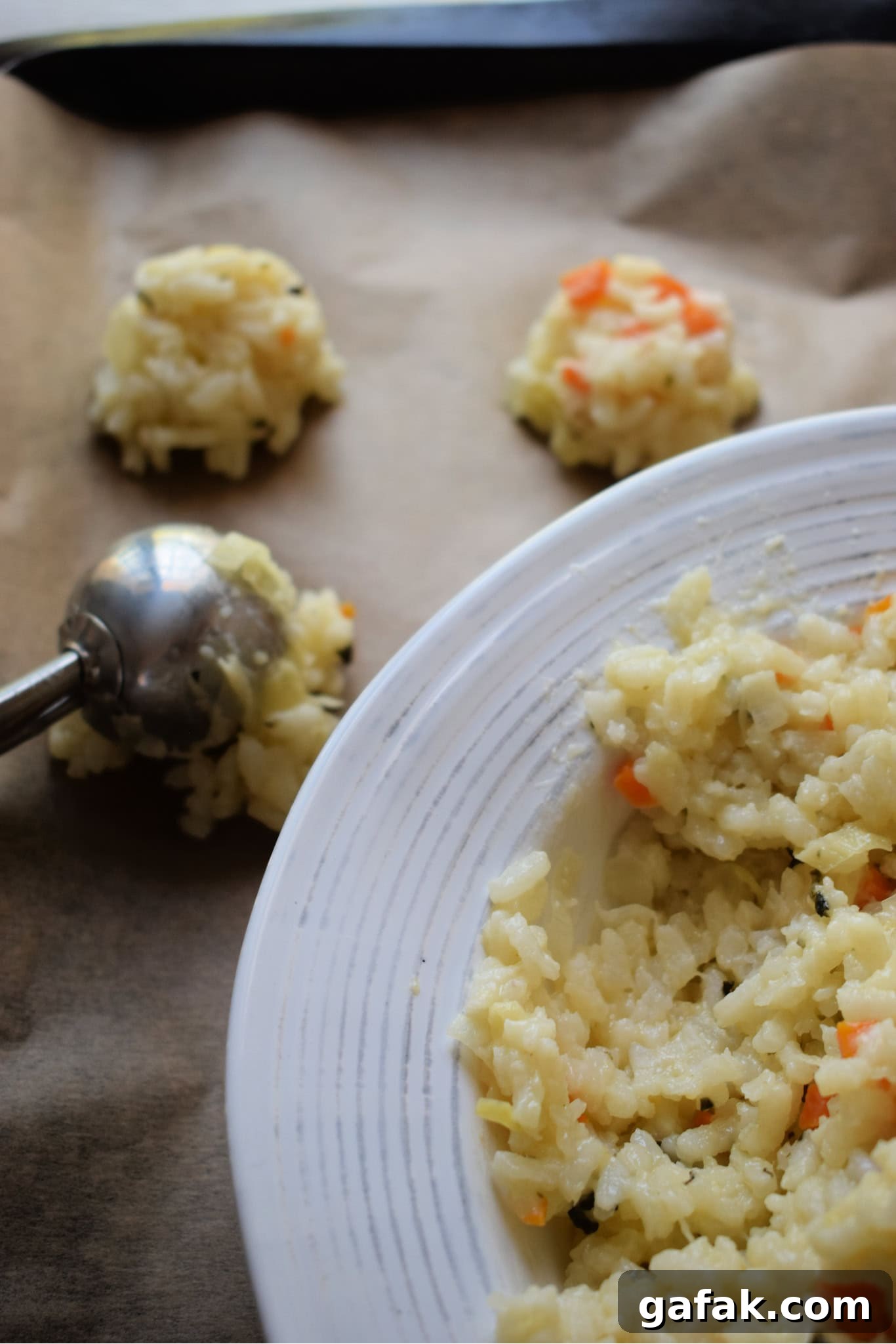 Scooping out Arancini balls