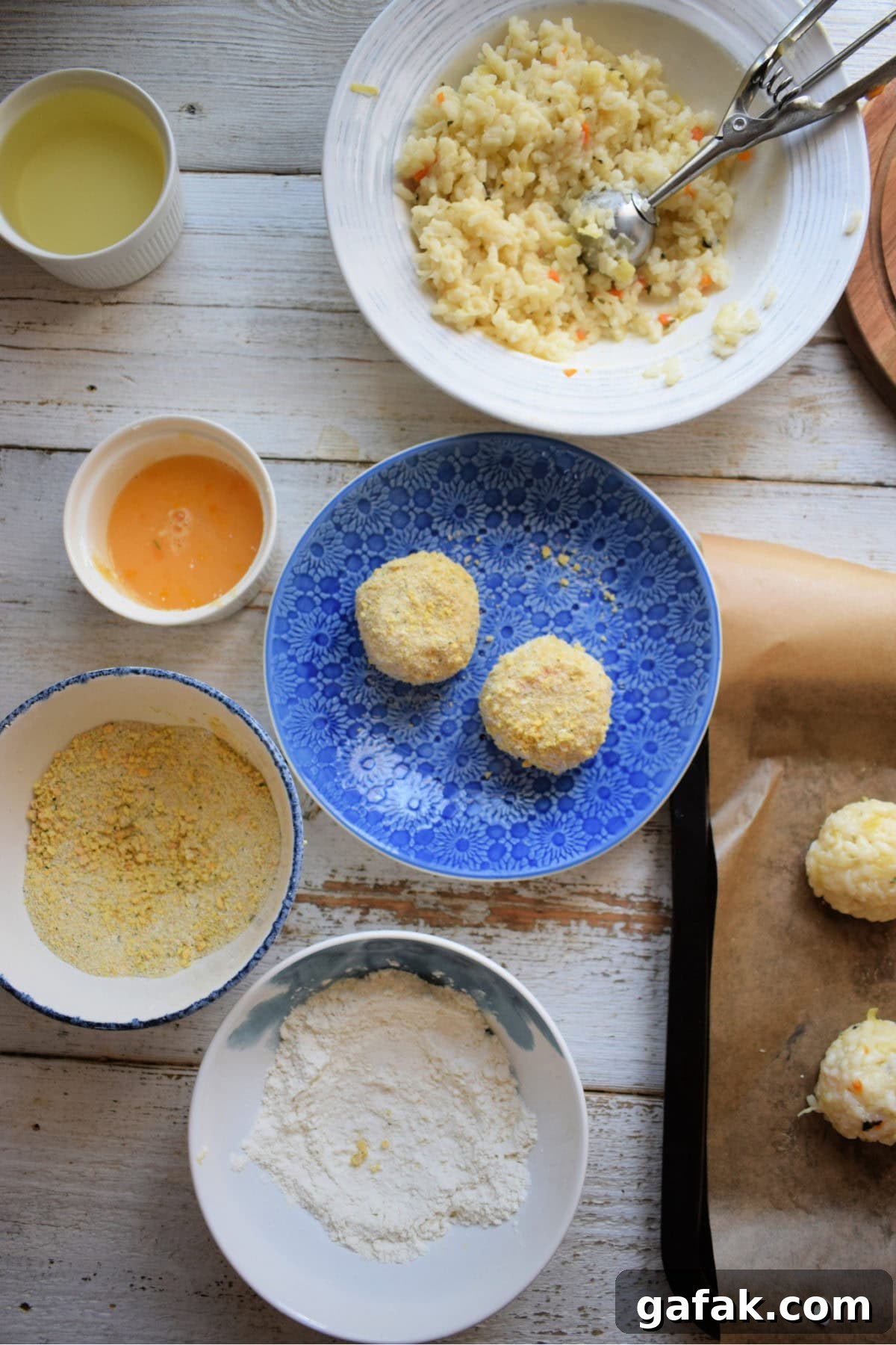 Making arancini balls with leftover risotto.