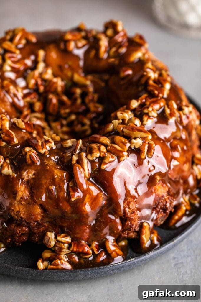 cinnamon roll monkey bread with pecan caramel sauce