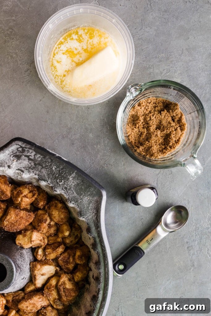 cinnamon rolls, brown sugar, butter, vanilla extract