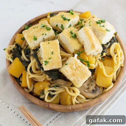 Butternut Squash And Kale Lo Mein With Crispy Tofu