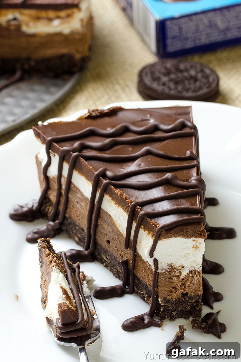 Layered Chocolate Cheesecake with Oreo Crust
