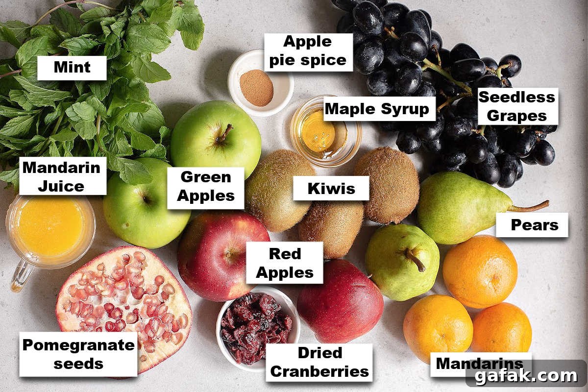 Fruit salad recipe ingredients.