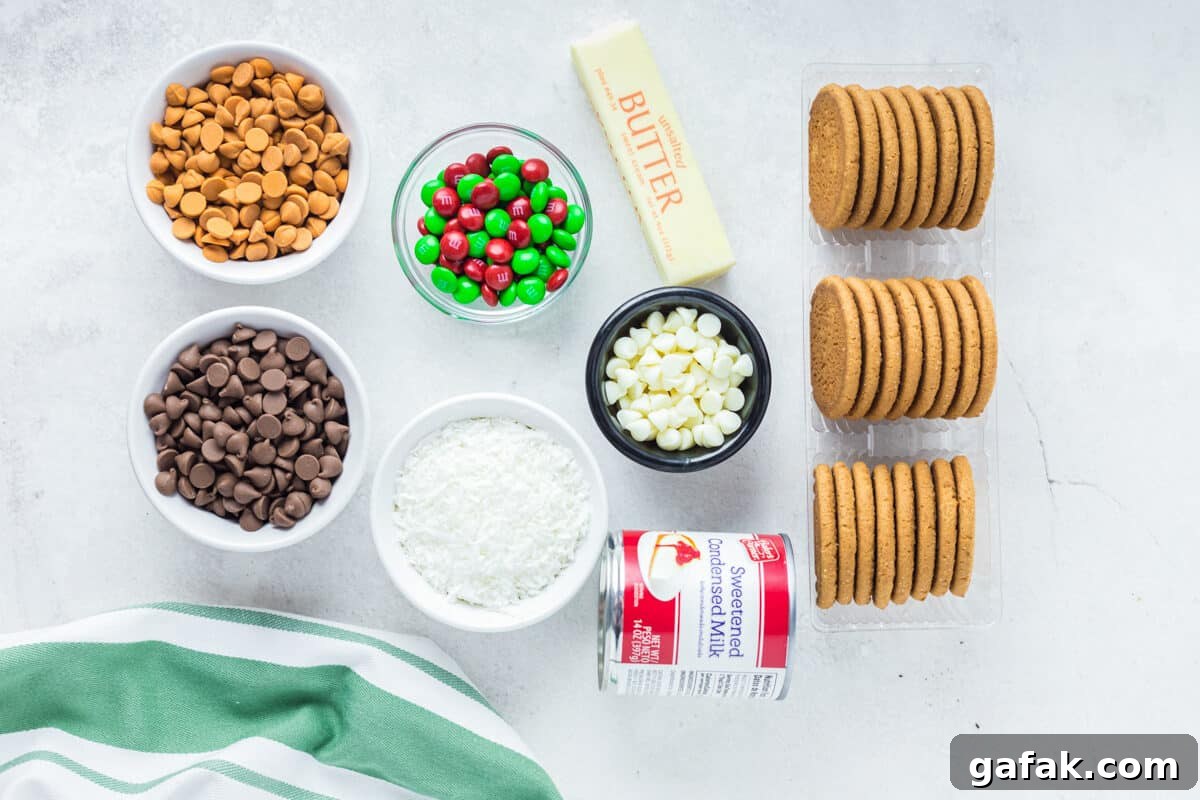ingredients for christmas 7 layer magic cookie bars