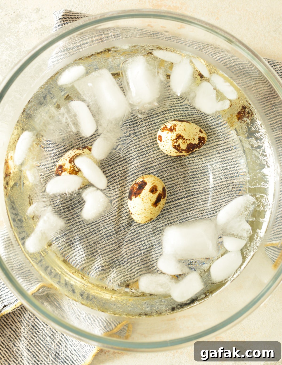 boiled quail eggs in ice bath