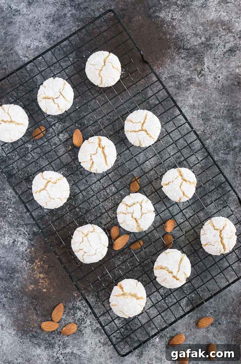 gluten-free amaretti cookies on a wire rack