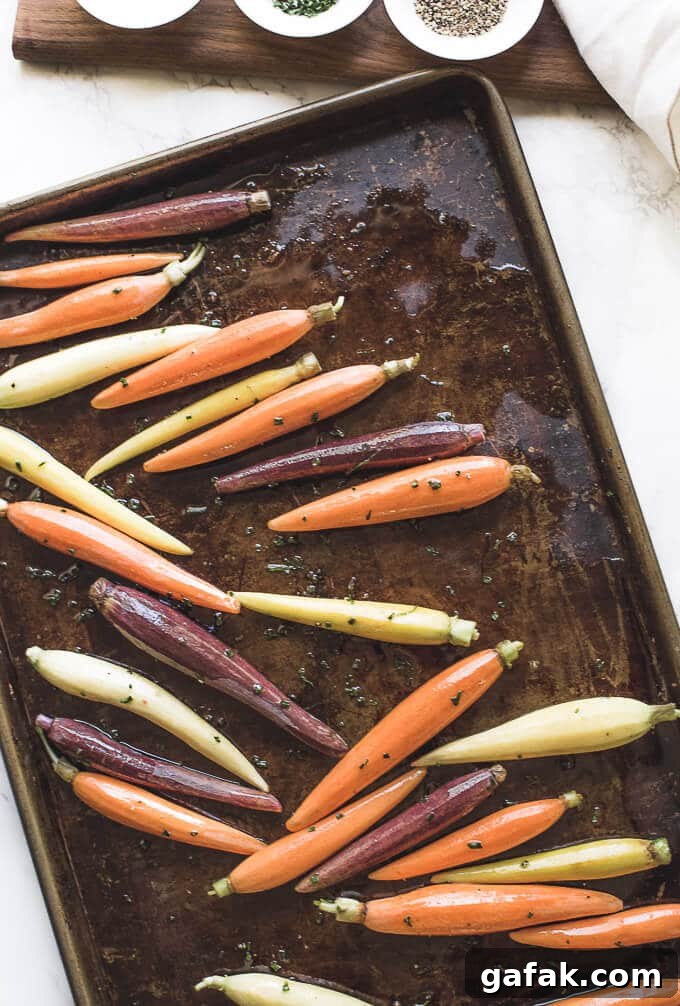 Carrots on a baking sheet.