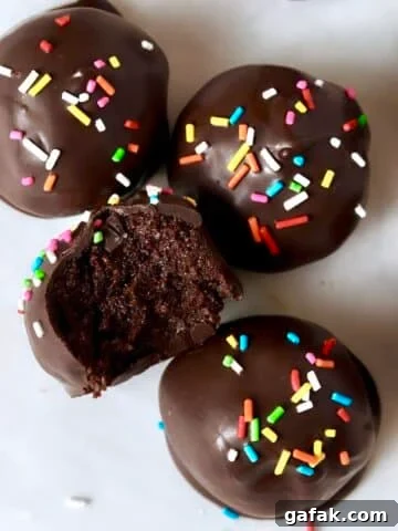 Single serve chocolate cake balls with sprinkles.