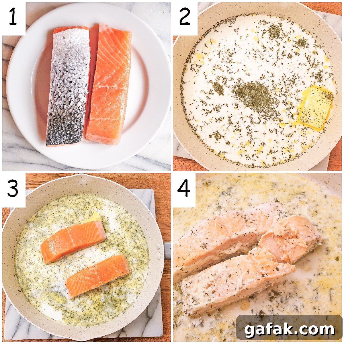 Steps for poaching the salmon.