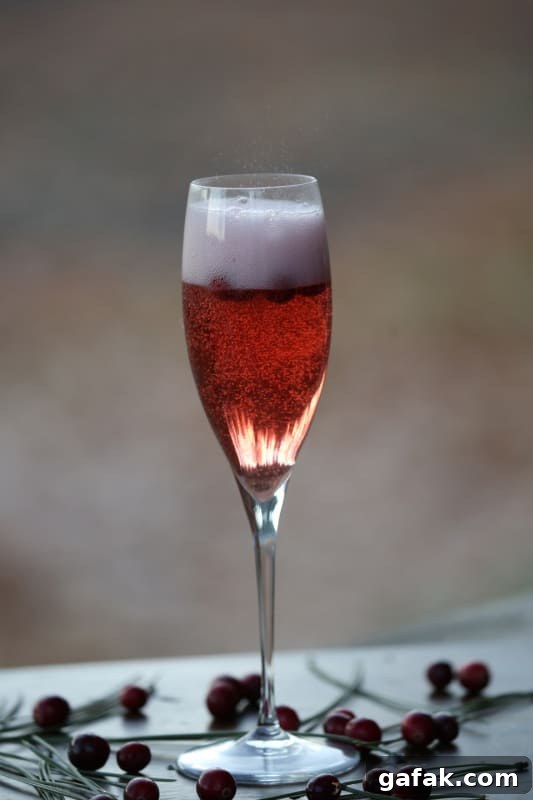 Sparkling cranberry mimosa in a champagne flute