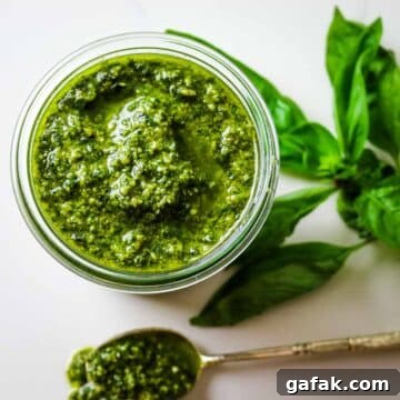 weck jar of freshly made pesto sauce