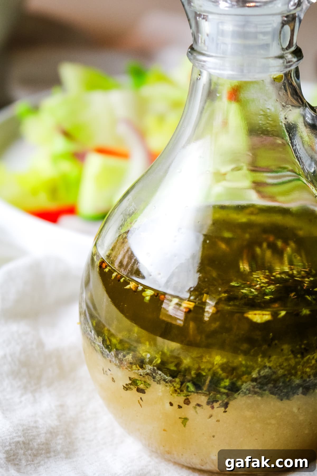 layered salad dressing in a small dressing bottle.