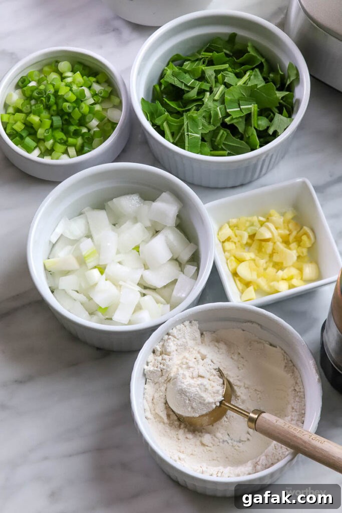 fresh ingredients in white bowls