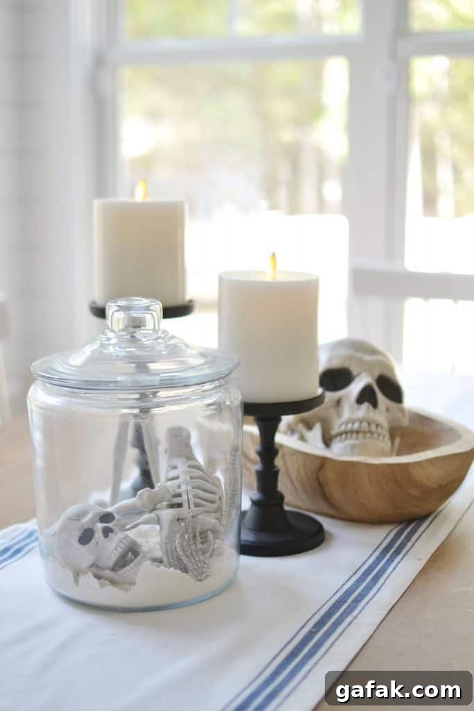 Easy Halloween DIY of a jar with skeleton bones inside