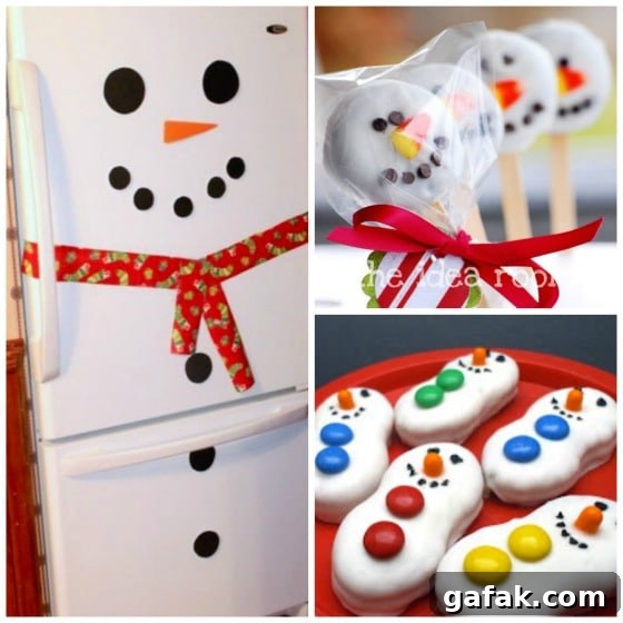 cool snowman treats and a snowman fridge too