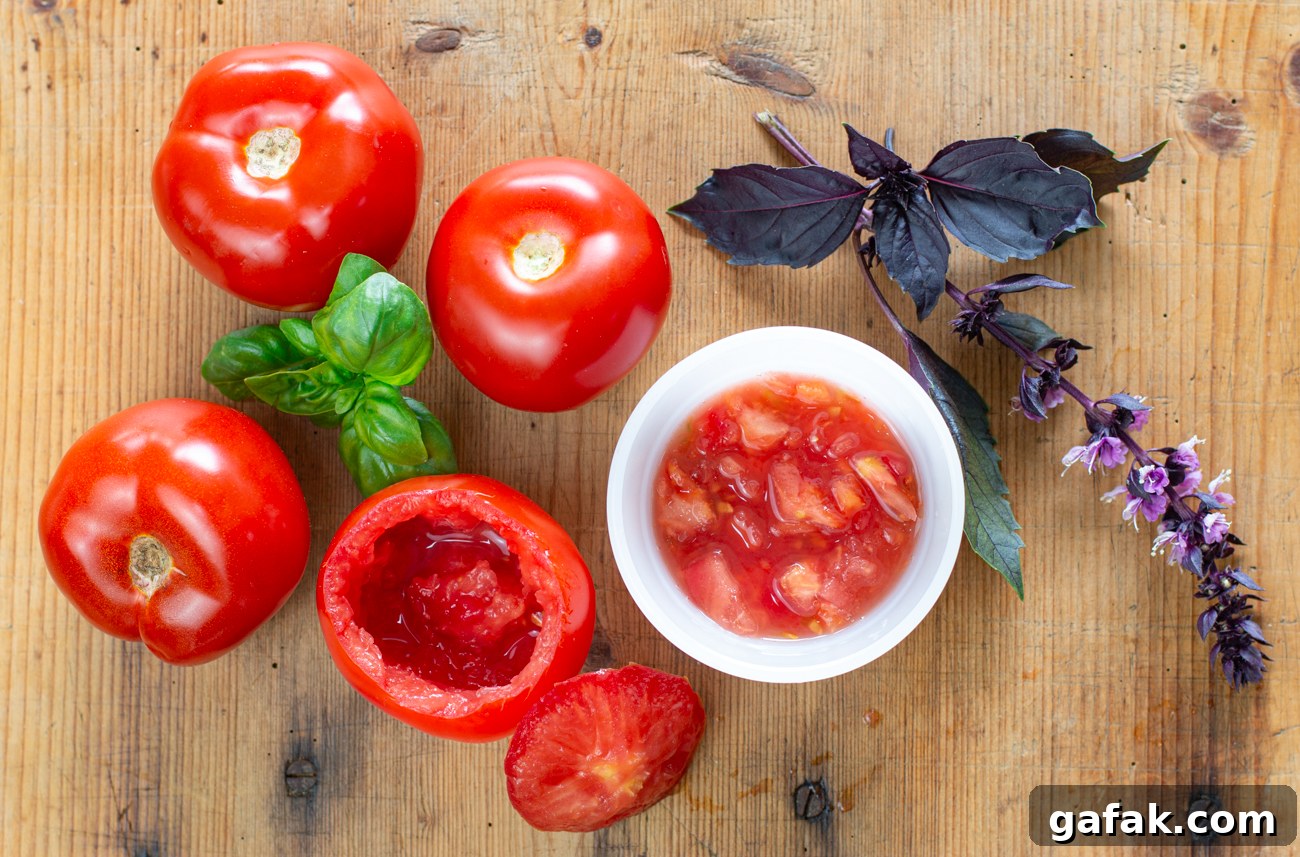 Puttanesca Rice-Stuffed Tomatoes (Karen’s Savory Recipe) 3 Hollow out tomatoes to be stuffed