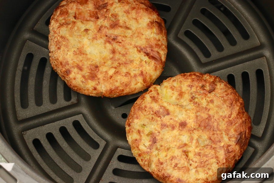 Two Vegan Potato Pancakes with Leeks cooked in air fryer
