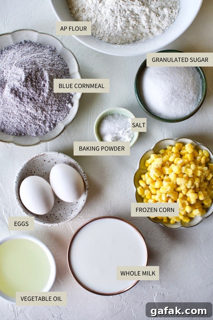 Ingredients needed to make Blue Cornbread.