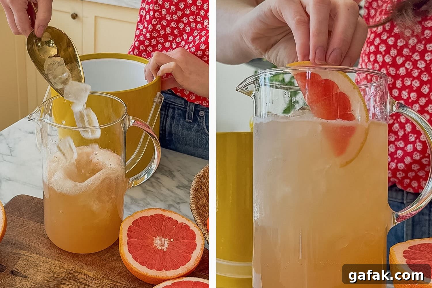 Make-Ahead Paloma Pitcher Cocktail Recipe 7 add ice and grapefruit for garnish