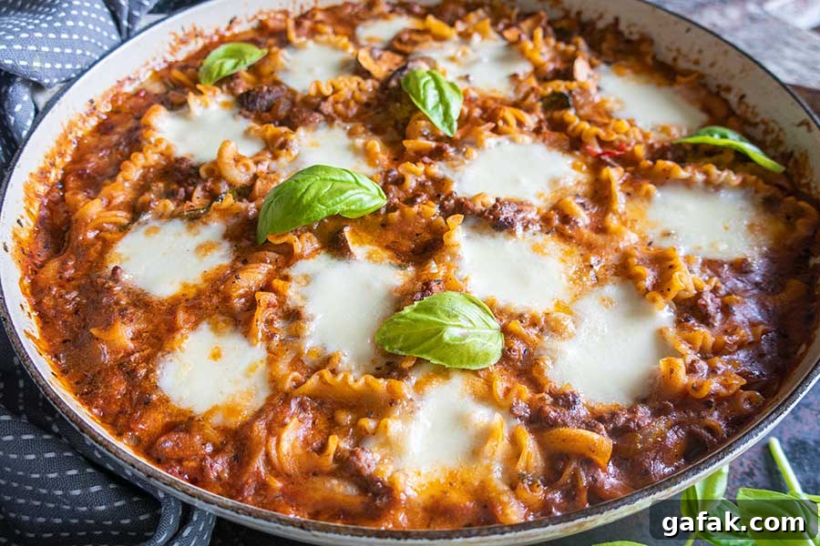 baked stovetop lasagna in a skillet, gluten free