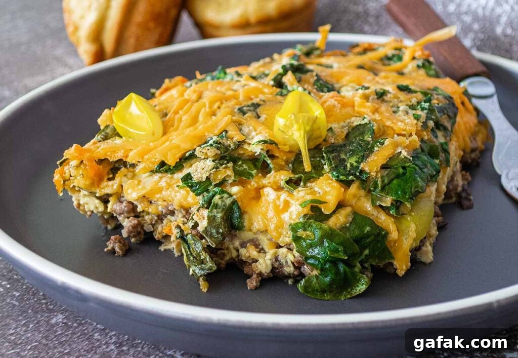 john wayne casserole with spinach on a plate