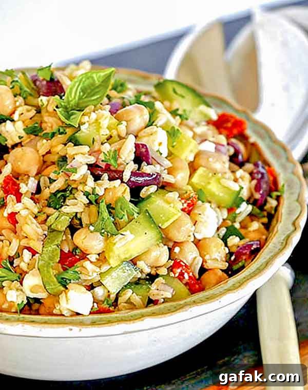 brown rice salad in a bowl