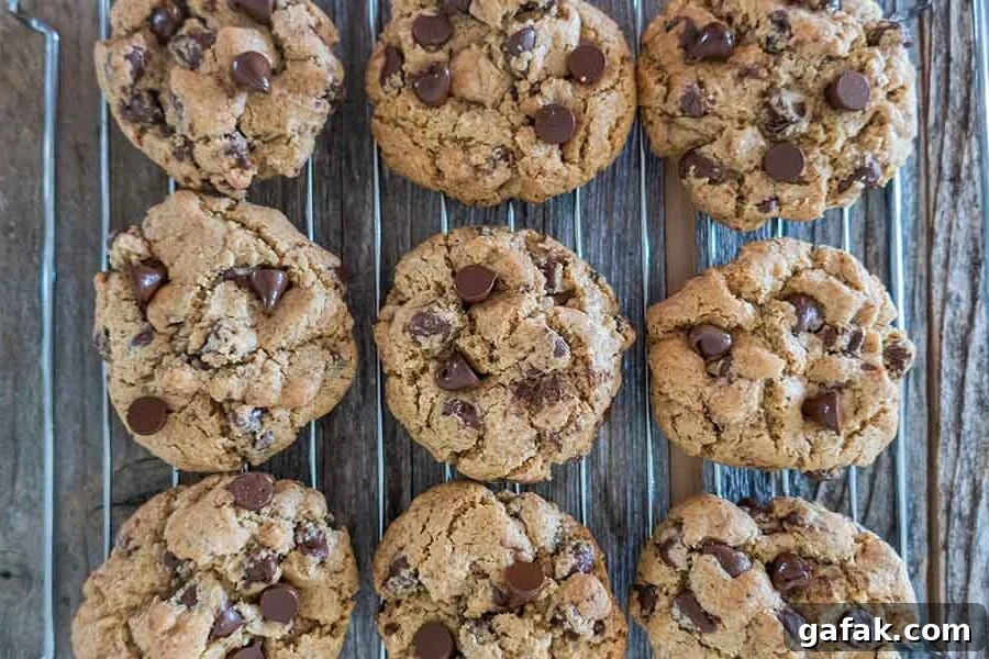 gluten-free chocolate chip cookies on a cooling rack