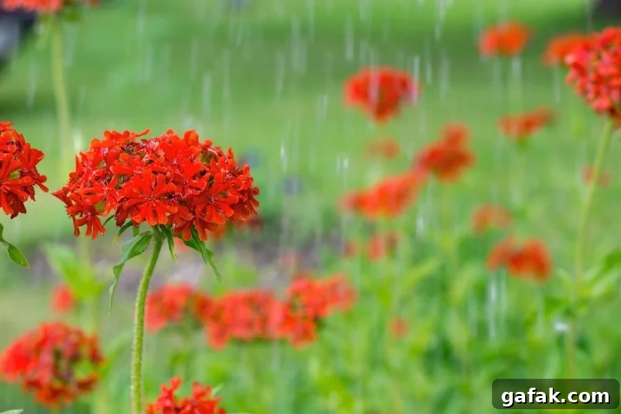 Scarlet lightning being watered in a country garden