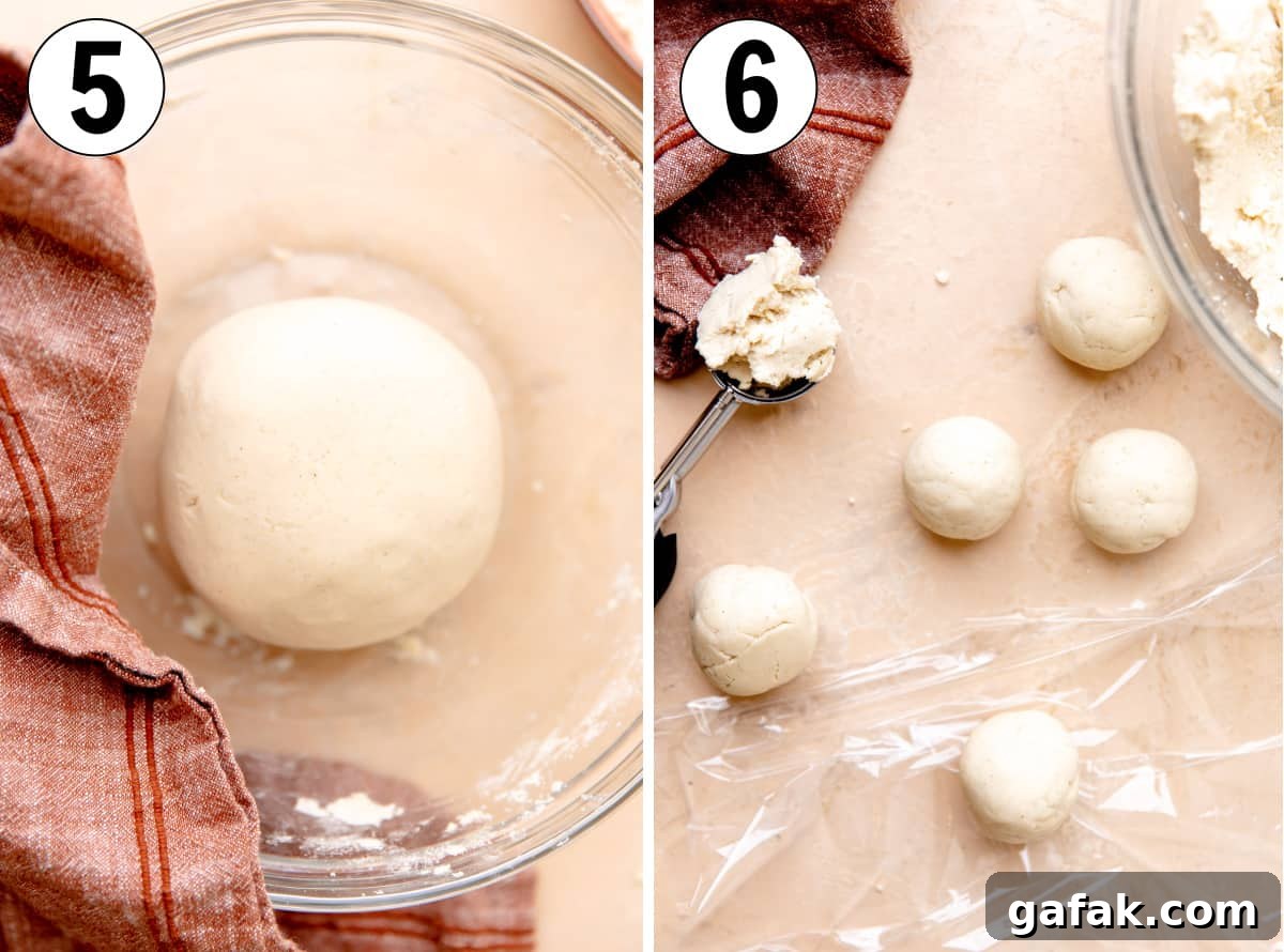 Smooth ball of corn tortilla masa dough, then divided into equal size portions to press into tortillas. 