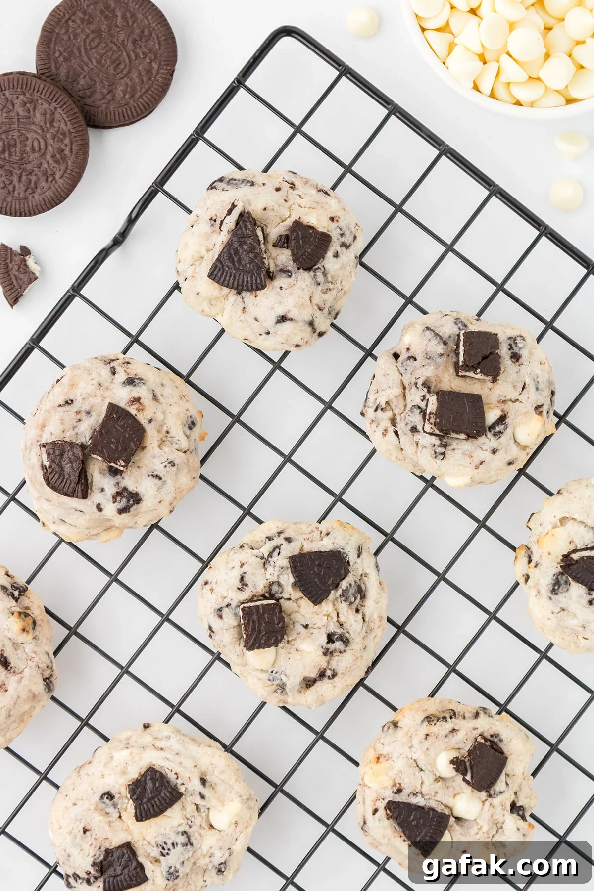 Cookies cooling on a wire rack.
