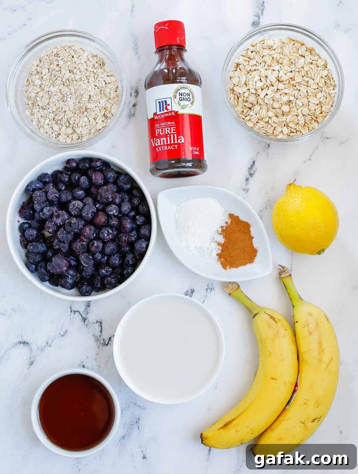 Ingredients of blueberry oatmeal bake 