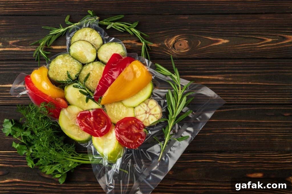 chopped and pickled veggies in vacuum-sealed bags
