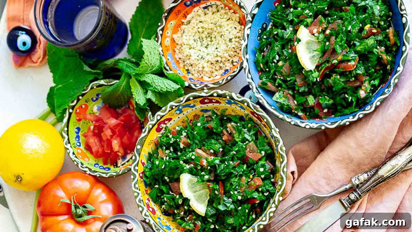 21 Packed Lunch Ideas to Make Midday Meals Exciting Again 17 Tabbouleh Salad inside colorful bowls.