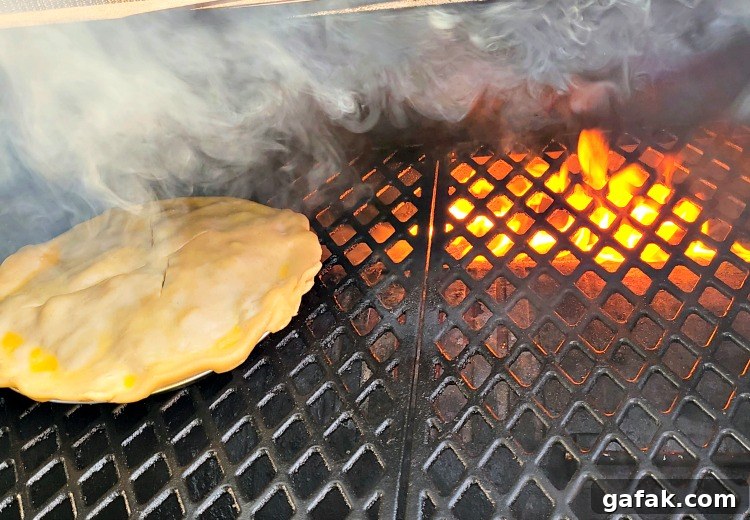 Smoked Turkey Pot Pie on a pit boss pellet grill with a fire