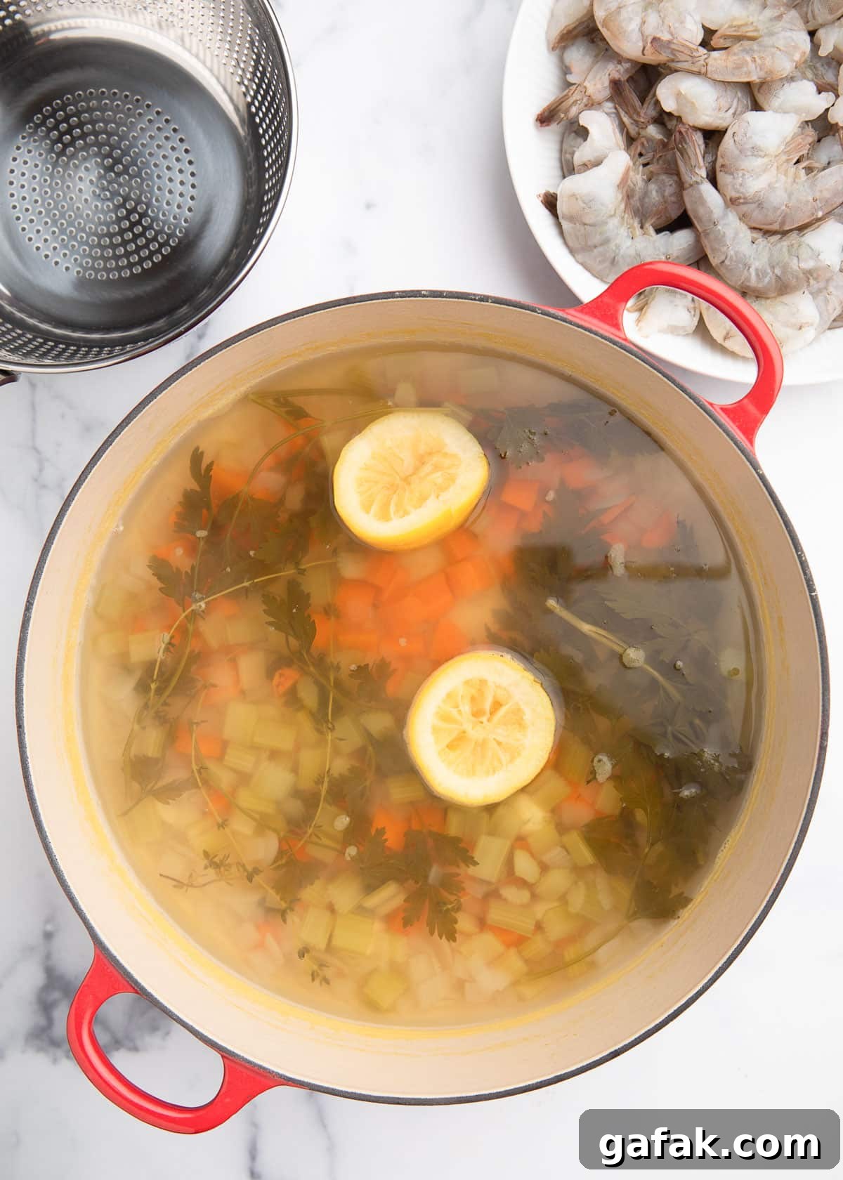 How to Poach Shrimp Perfectly Every Time 6 simmered court bouillon in a Dutch oven